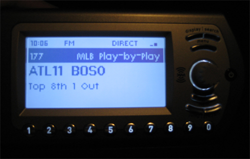 xm radio displaying the braves game