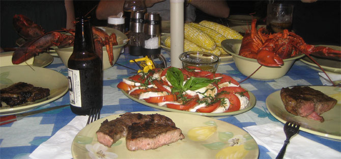 cape cod feast with steak and lobsters