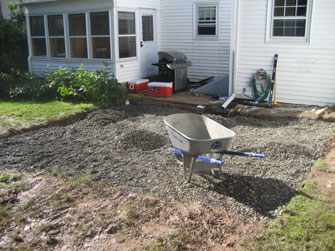 filling the patio with gravel