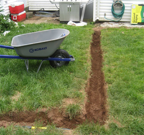 burying the gutter in our backyard