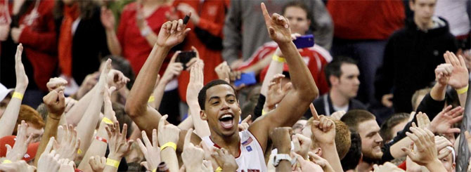 toney mccray celebrating after nebraska upset texas; photo from omaha.com